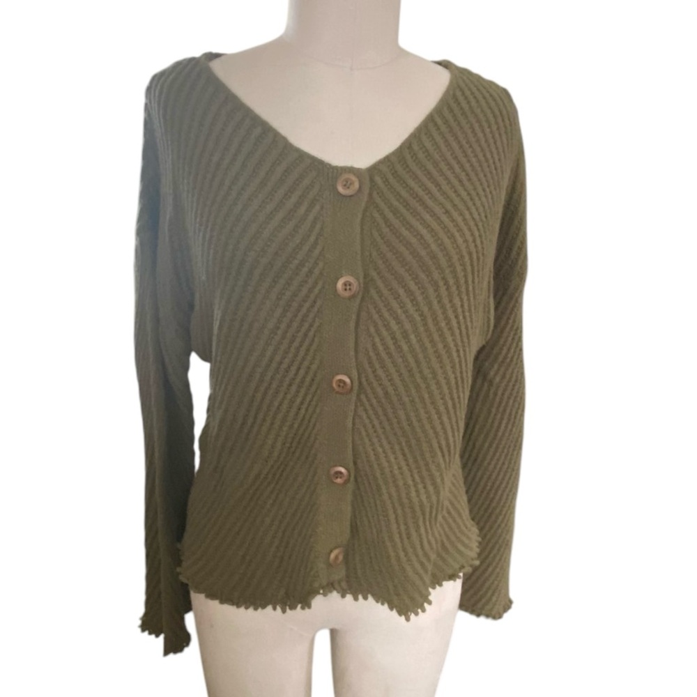 Zara Green Knit Button Down Sweater Size M